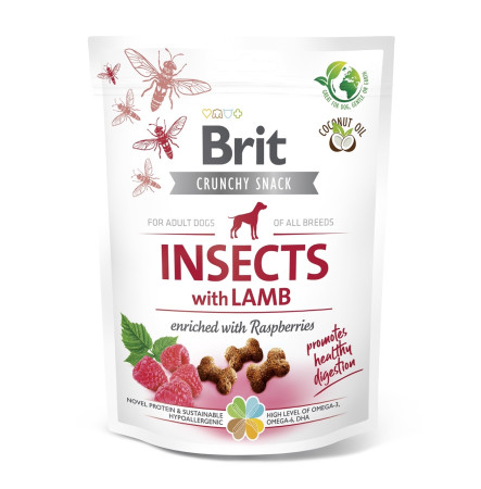 Brit Dog Crunchy Snack Cracker Ласощі для собак із чутливим травленням комахи та ягня 200 г